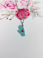 Silver Hand with Red Heart Charm Necklace Valentine Gifts, N1429D
