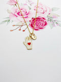 Gold Hand with Red Heart Charm Necklace Best Seller Valentine Gifts, N1429E