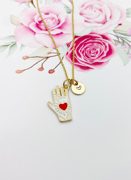 Gold Hand with Red Heart Charm Necklace Best Seller Valentine Gifts, N1429E