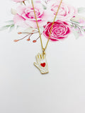 Gold Hand with Red Heart Charm Necklace Best Seller Valentine Gifts, N1429E