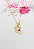 Gold Hand with Red Heart Charm Necklace N1429G