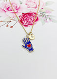Gold Hand with Red Heart Charm Necklace N1429H
