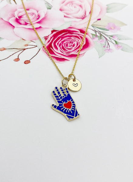 Gold Hand with Red Heart Charm Necklace N1429H