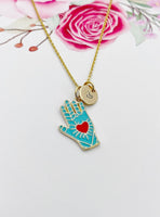 Gold Hand with Red Heart Charm Necklace Valentine Gifts, N1429H