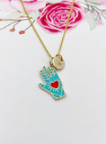 Gold Hand with Red Heart Charm Necklace Valentine Gifts, N1429H