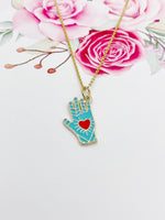 Gold Hand with Red Heart Charm Necklace Valentine Gifts, N1429H