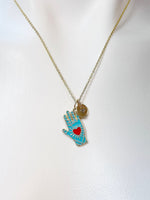 Gold Hand with Red Heart Charm Necklace Valentine Gifts, N1429H