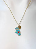 Gold Hand with Red Heart Charm Necklace Valentine Gifts, N1429H