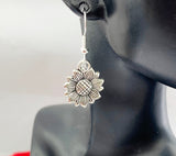 Silver Sunflower Charm Earrings Best Seller Christmas Gifts, Hypoallergenic Earrings, N1900A