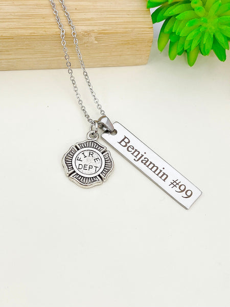 Silver Firefighter Necklace Name, Tag, Badge Number, Best Seller Christmas Gifts for Firefighter, D053