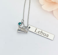 Silver Megaphone Cheerleader Necklace Name, Tag, Badge, Number, Best Seller Christmas Gifts for Cheer Coach Team, D065