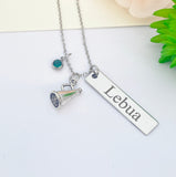 Silver Megaphone Cheerleader Necklace Name, Tag, Badge, Number, Best Seller Christmas Gifts for Cheer Coach Team, D066