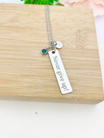 Stainless Steel Never Give Up Necklace Name, Tag, Badge, Number, Best Seller Christmas Gifts for School Sport Team, D070
