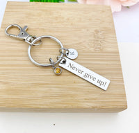 Stainless Steel Never Give Up Keychain Name, Tag, Badge, Number, Best Seller Graduations Gifts, D070A