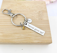 Stainless Steel Never Give Up Keychain Name, Tag, Badge, Number, Best Seller Graduations Gifts, D070A