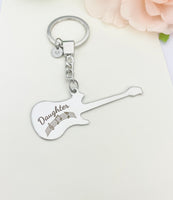 Daughter Guitar Keychain Stainless Steel Music Instrument Gifts, Best Seller Christmas Gifts for Daughter, D073