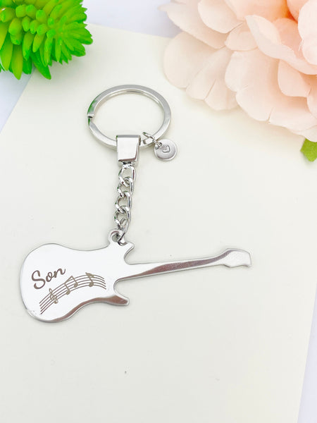 Guitar Son Keychain in Stainless Steel, Music Instrument Gifts, D078