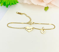 Gold Aunt Heart Bracelet Best Christmas Gift for Aunt, Danity Bracelet Gifts, D134