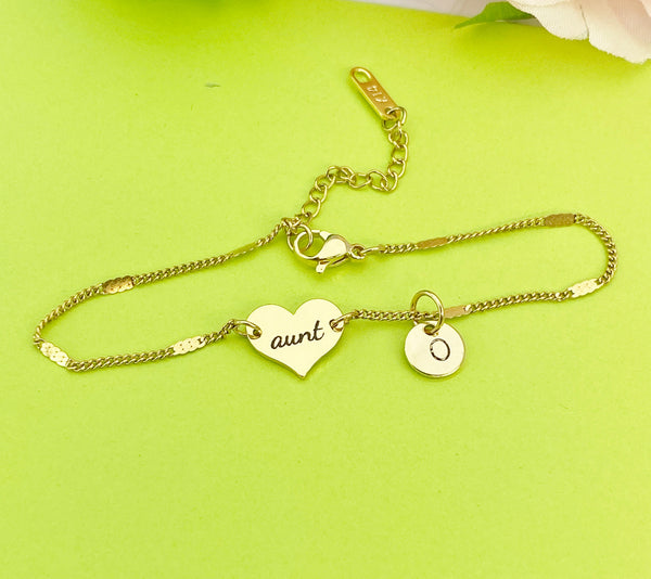 Gold Aunt Heart Bracelet Best Christmas Gift for Aunt, Danity Bracelet Gifts, D134