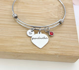 Christmas Gifts for Grandmother, Stainless Steel Heart Grandmother Bracelet, D006