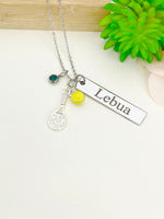 Silver Tennis Necklace Christmas Gifts for Tennis Player, School Sport Team Gifts, Tennis Racket Ball, D015