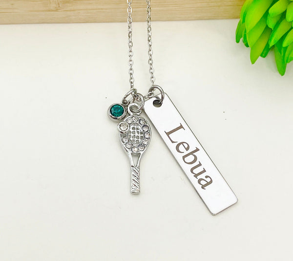 Silver Tennis Necklace, Best Seller Christmas Gifts for Tennis Player, School Sport Team Gifts, Tennis Racket Ball, D020