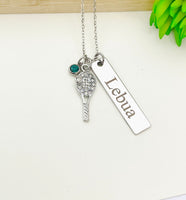 Silver Tennis Necklace, Best Seller Christmas Gifts for Tennis Player, School Sport Team Gifts, Tennis Racket Ball, D020