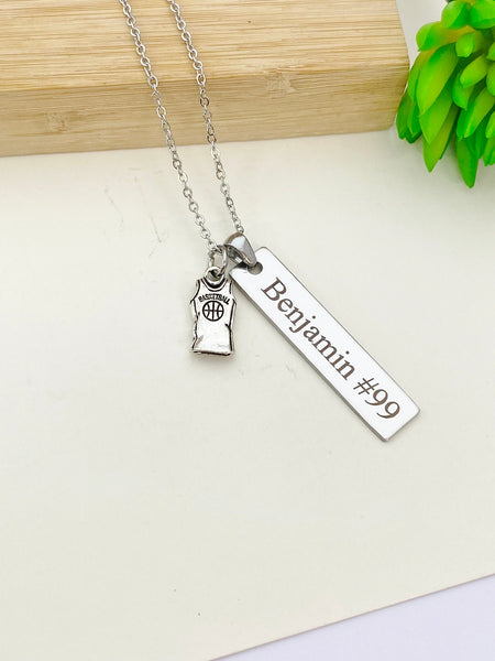 Silver Basketball Jersey Necklace Christmas Gifts for Basketball Team, School Sport Team Gifts, D033