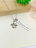 Silver I Heart Football Charm Necklace Christmas Gifts for Football Team, School Sport Team Gifts, D039