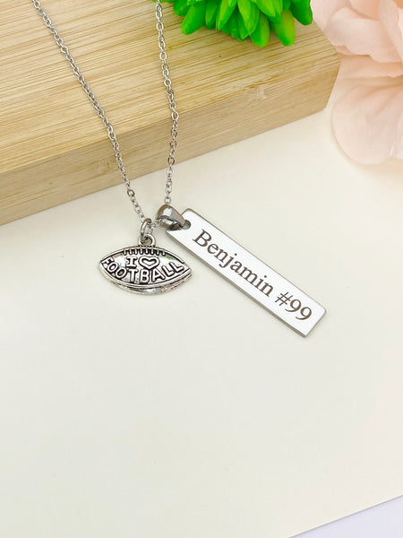 Silver I Heart Football Charm Necklace Name, Best Seller Christmas Gifts for Football Fan, School Sport Team Gifts, D041