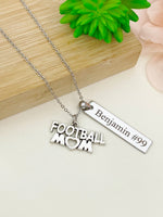 Silver Football Mom Charm Necklace Name, Best Seller Christmas Gifts for Football Mom Team, School Sport Team Gifts, D042