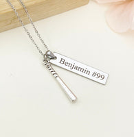 Silver Baseball Bat Charm Necklace Name, Best Seller Christmas Gifts for Baseball Team, School Sport Team Gifts, D046