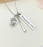 Silver Baseball Necklace Gloves, Bat, Name, Best Seller Christmas Gifts for Baseball Team, School Sport Team Gifts, D047