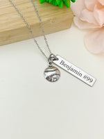 Silver Baseball Charm Necklace Christmas Gifts for Baseball Team, Coach School Sport Team Gifts, D048