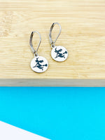 Witch Riding Broom Charm Earrings Halloween Jewelry Gift, Hypoallergenic Earrings, N1297B