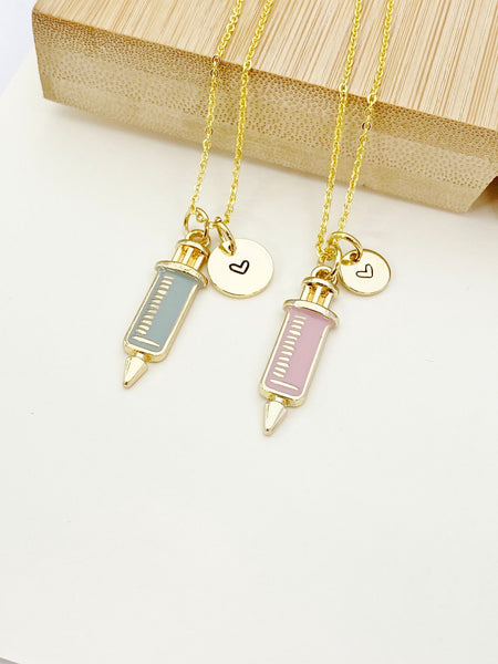 Gold Medical Injection Syringe Charm Necklace Best Seller Phlebotomy Phlebotomist Gifts, N2975B
