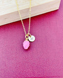 Gold Prickly Pear Charm Necklace Christmas Gifts, Pink, N4585