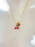 Gold Red Cherry Charm Necklace Christmas Gifts for Teens, N5373