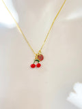 Gold Red Cherry Charm Necklace Christmas Gifts for Teens, N5373