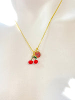 Gold Red Cherry Charm Necklace Christmas Gifts for Teens, N5373