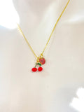 Gold Red Cherry Charm Necklace Christmas Gifts for Teens, N5373