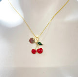 Gold Red Cherry Charm Necklace Christmas Gifts for Sister, N5374