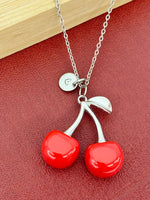 Silver Large Red Cherry Charm Necklace Christmas Gifts for Friends, N5377