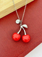 Silver Large Red Cherry Charm Necklace Christmas Gifts for Friends, N5377