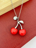 Silver Large Red Cherry Charm Necklace Christmas Gifts for Friends, N5377