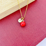 Gold Red Apple Charm Necklace, N5383