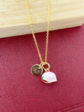 Gold Peach Charm Necklace, Initial Charm, Girlfriend Gift