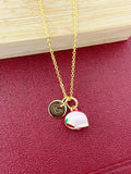 Gold Peach Charm Necklace, Initial Charm, Girlfriend Gift