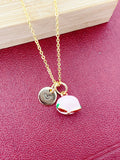 Gold Peach Charm Necklace, Initial Charm, Girlfriend Gift