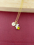 Gold Banana Charm Necklace, Initial Charm